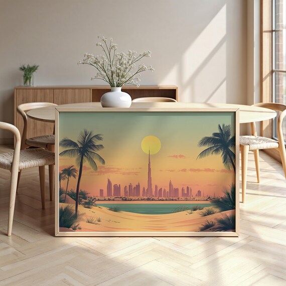 Dubai Cityscape Wooden Framed Poster Luxurious Design Ready To Hang Art