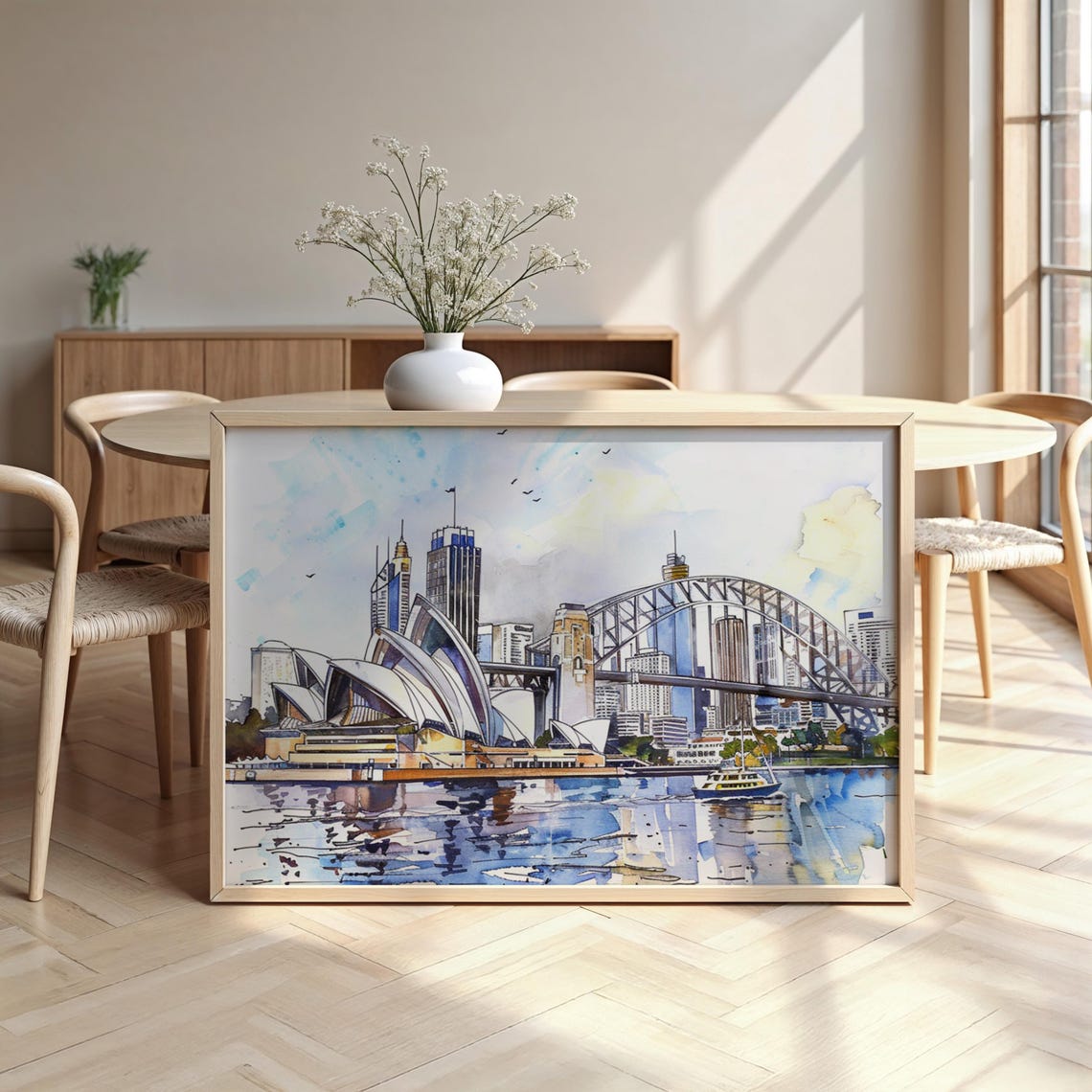 Sydney Watercolor Skyline Opera House Harbour Bridge Art Poster