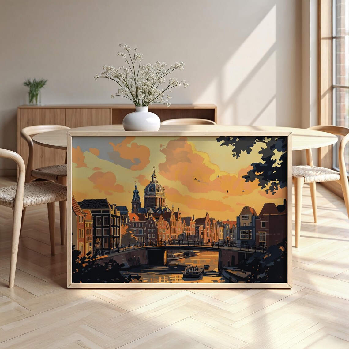 Amsterdam Cityscape Matte Paper Wooden Framed Poster