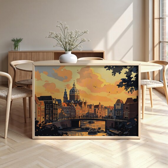 Amsterdam Cityscape Matte Paper Wooden Framed Poster
