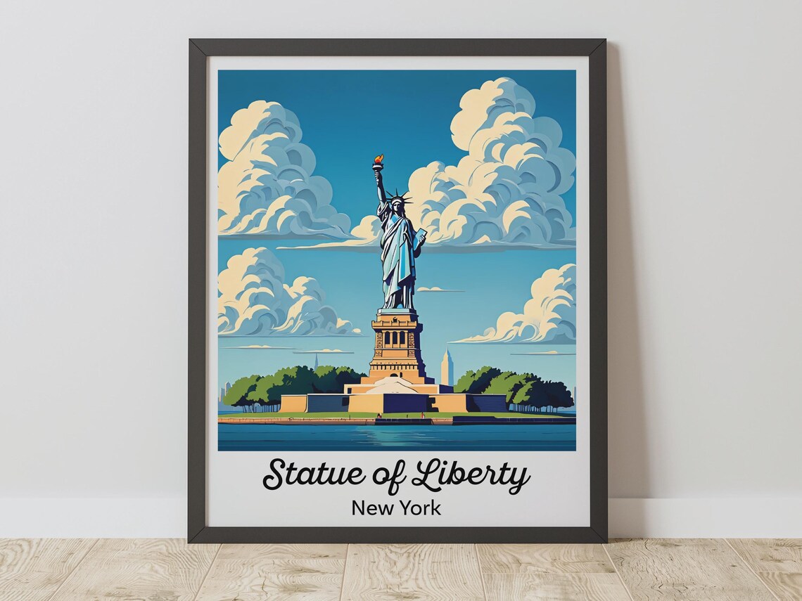 Statue of Liberty New York Vintage Travel Illustration Poster