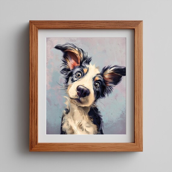 Cute Puppy Portrait Whimsical Dog Watercolor Pet Lover Gift Art Poster