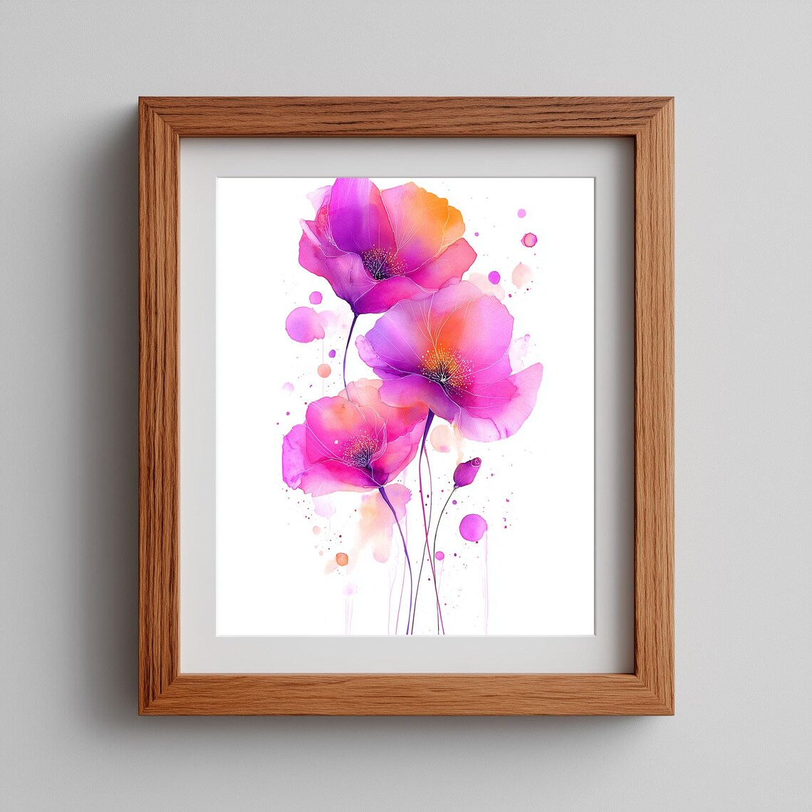 Pink Purple Poppy Watercolor Floral Botanical Art Wall Poster