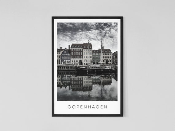 Copenhagen Nyhavn Print Black And White Cityscape Travel Poster
