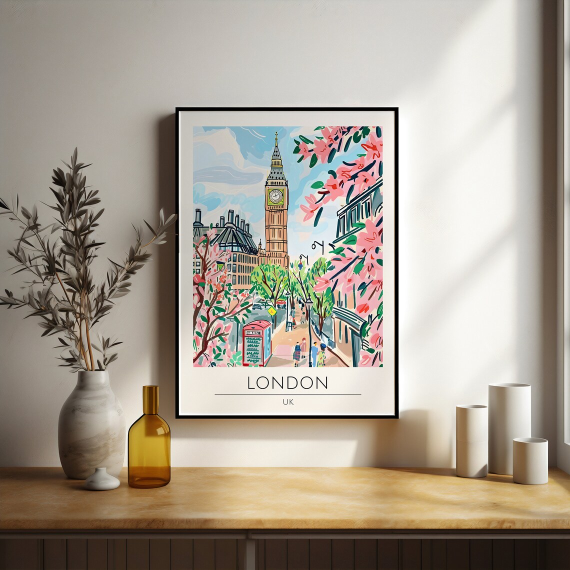 London Watercolour Poster, Big Ben Travel Poster