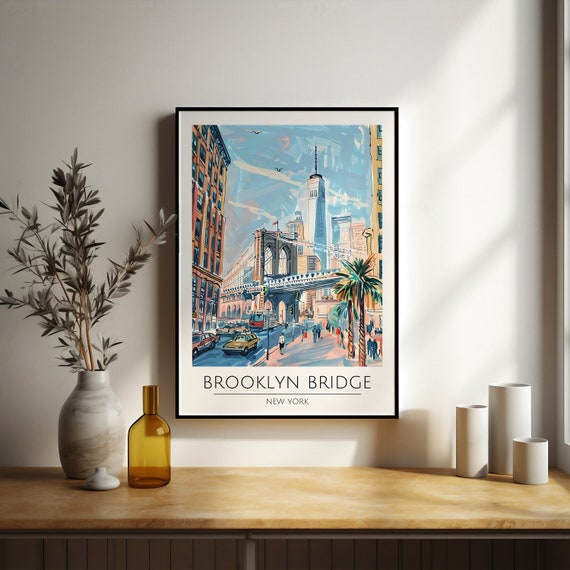 Watercolour New York City Brooklyn Bridge Travel Poster