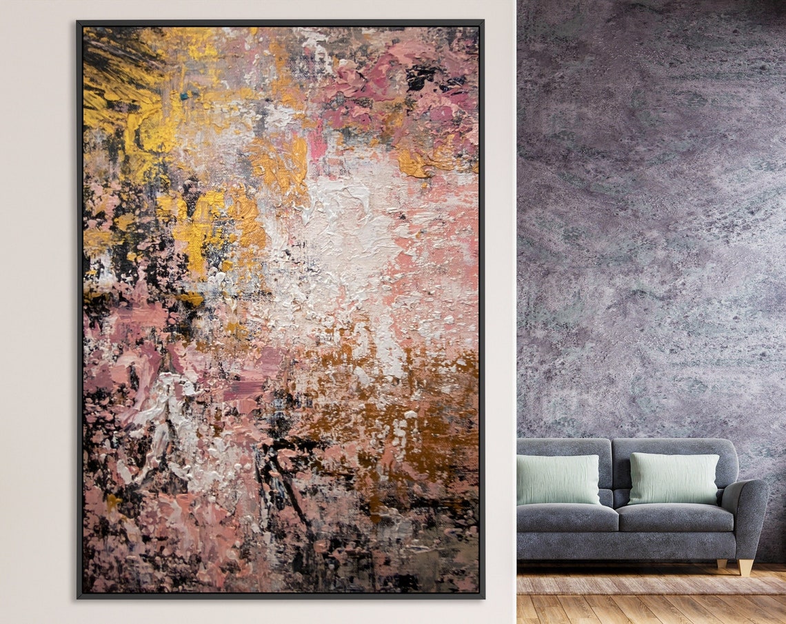 Pink Gold Brown Warm Textured Abstract Horizontal Wall Poster - Image 4
