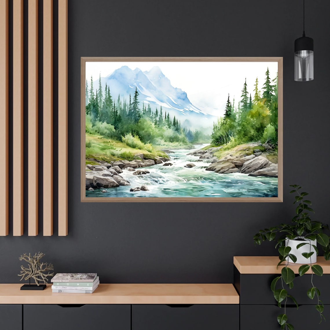 Mountain River Watercolor Landscape, Minimalist Wall Art - Image 5