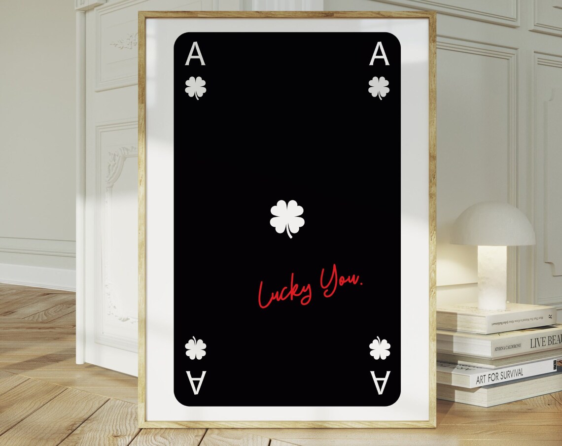 Black Ace Of Clubs Lucky You Script Trendy Aesthetic Card Poster