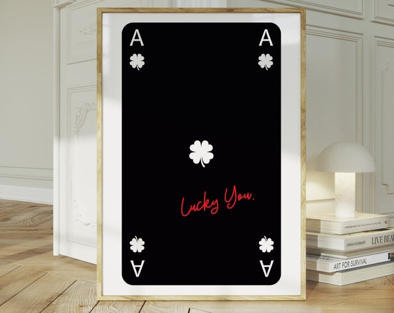 Black Ace Of Clubs Lucky You Script Trendy Aesthetic Card Poster