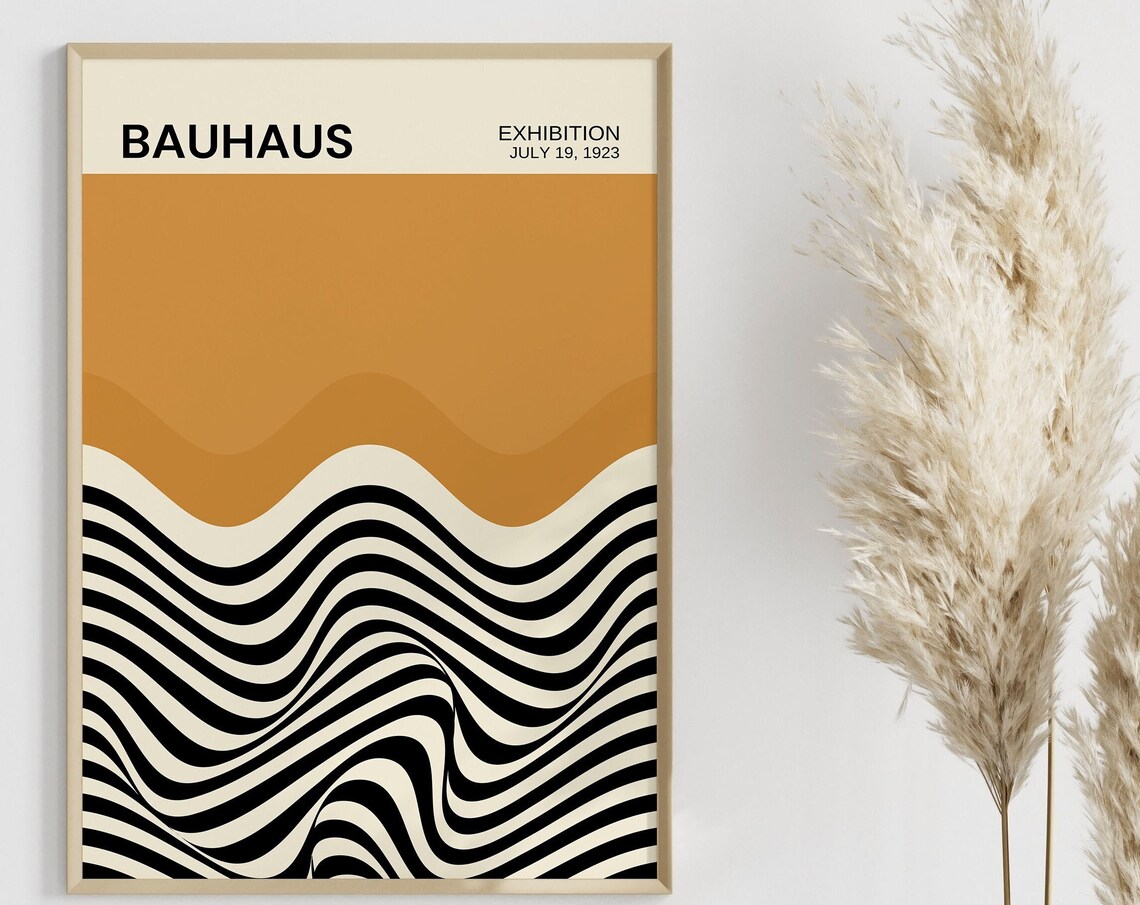 Bauhaus Wave Lines Exhibition 1923 Orange Black Modern Art Poster