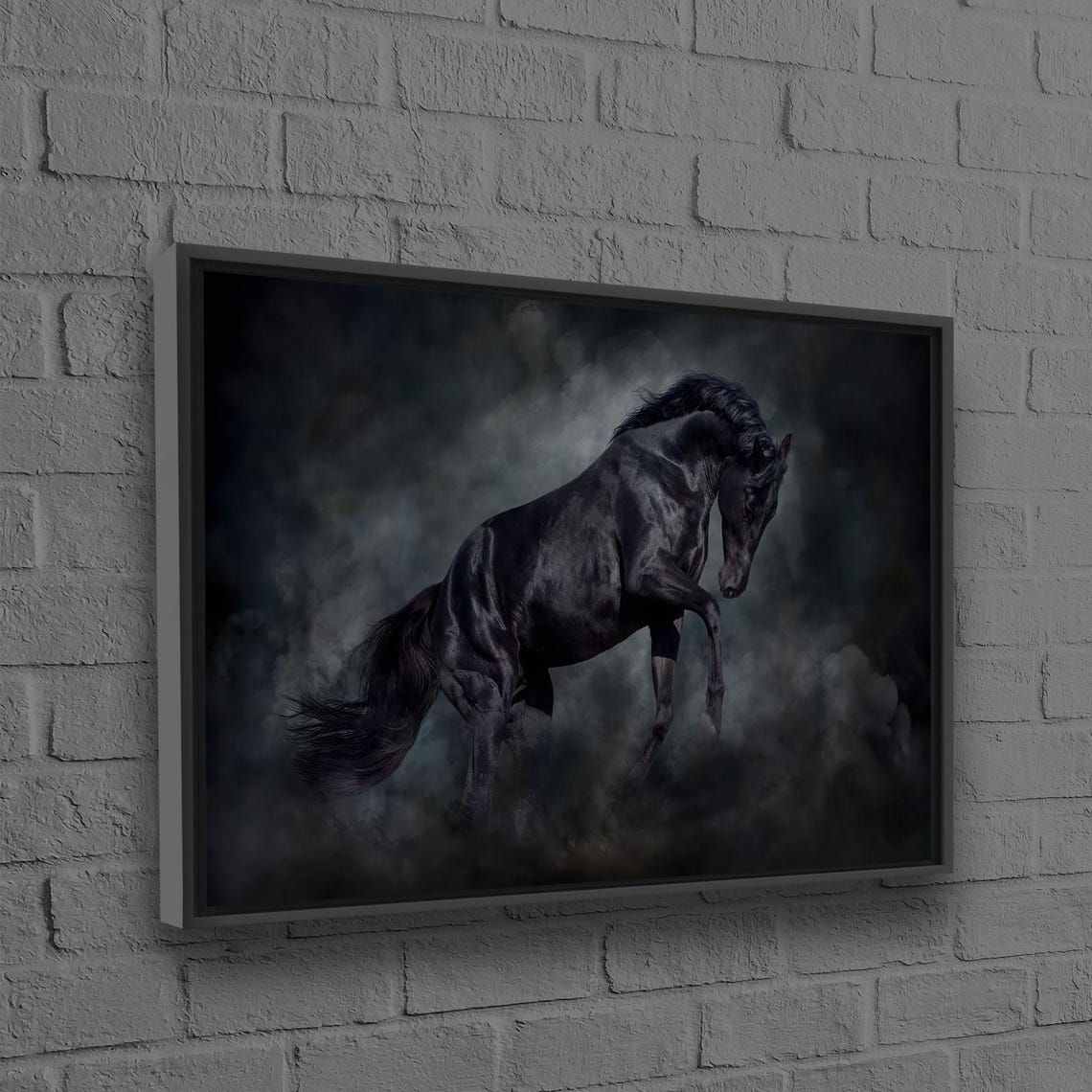 Wild Majestic Black Horse Dark Smoke Dramatic Equine Art Poster