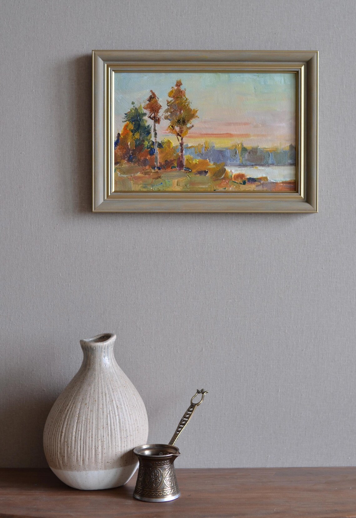 Original Framed Landscape Oil Painting Autumn Landscape With Trees And Forest Near The River Nature Scene European Fine Art One Of A Kind - Image 4