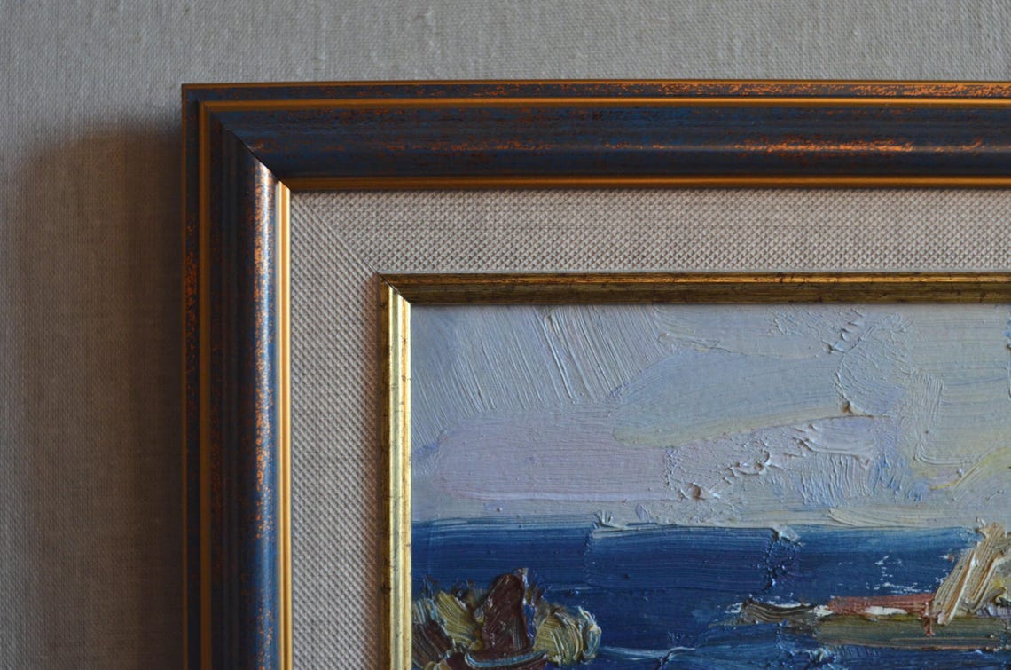 Rocky Coast Blue Sea Framed Impressionist Seascape Art Poster - Image 2