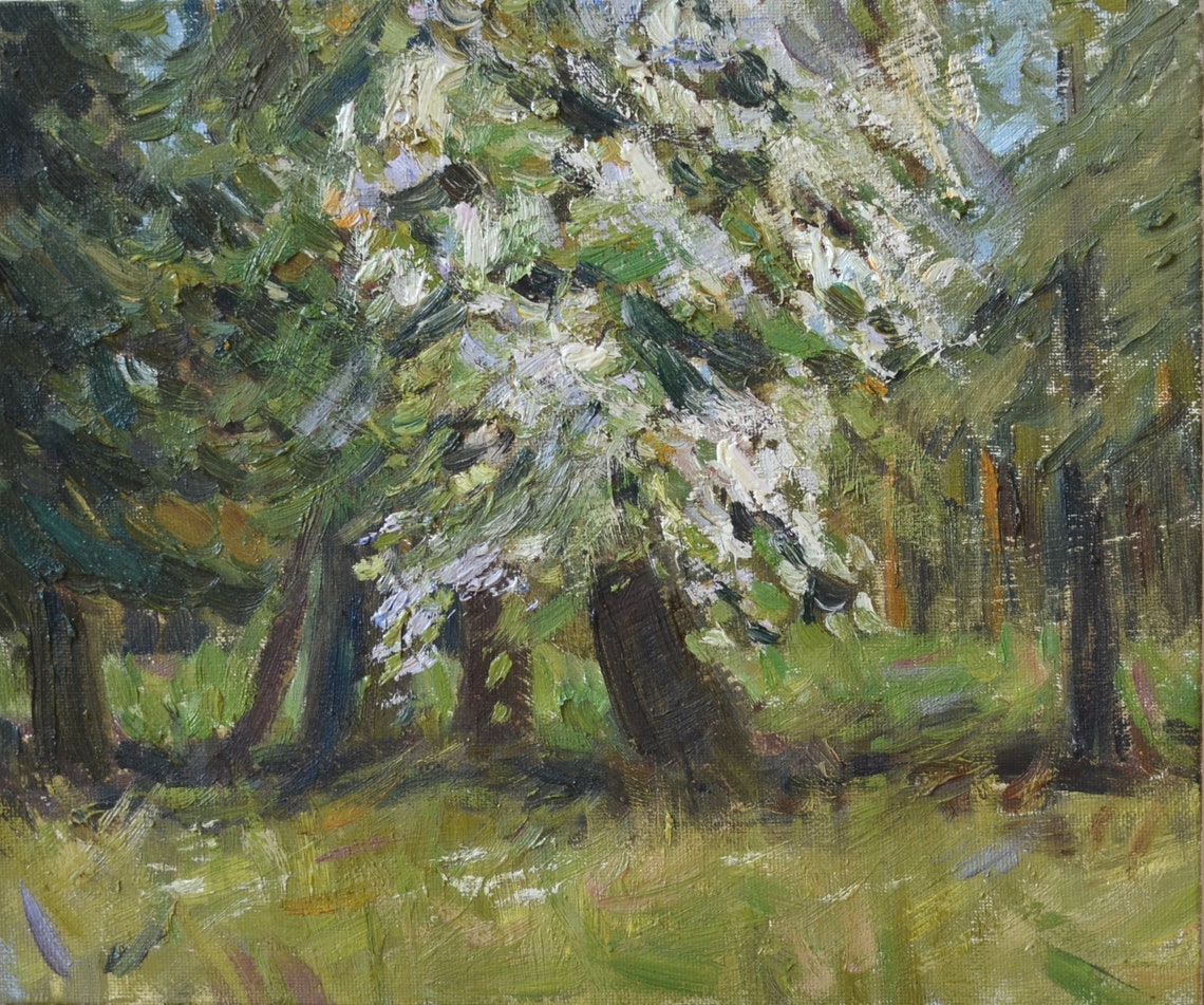 Blossoming Tree In Green Forest Spring Landscape Scene Art Poster - Image 4