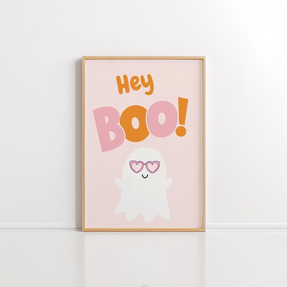 Hey Boo Cute Ghost Heart Sunglasses Halloween Poster for Kids Room