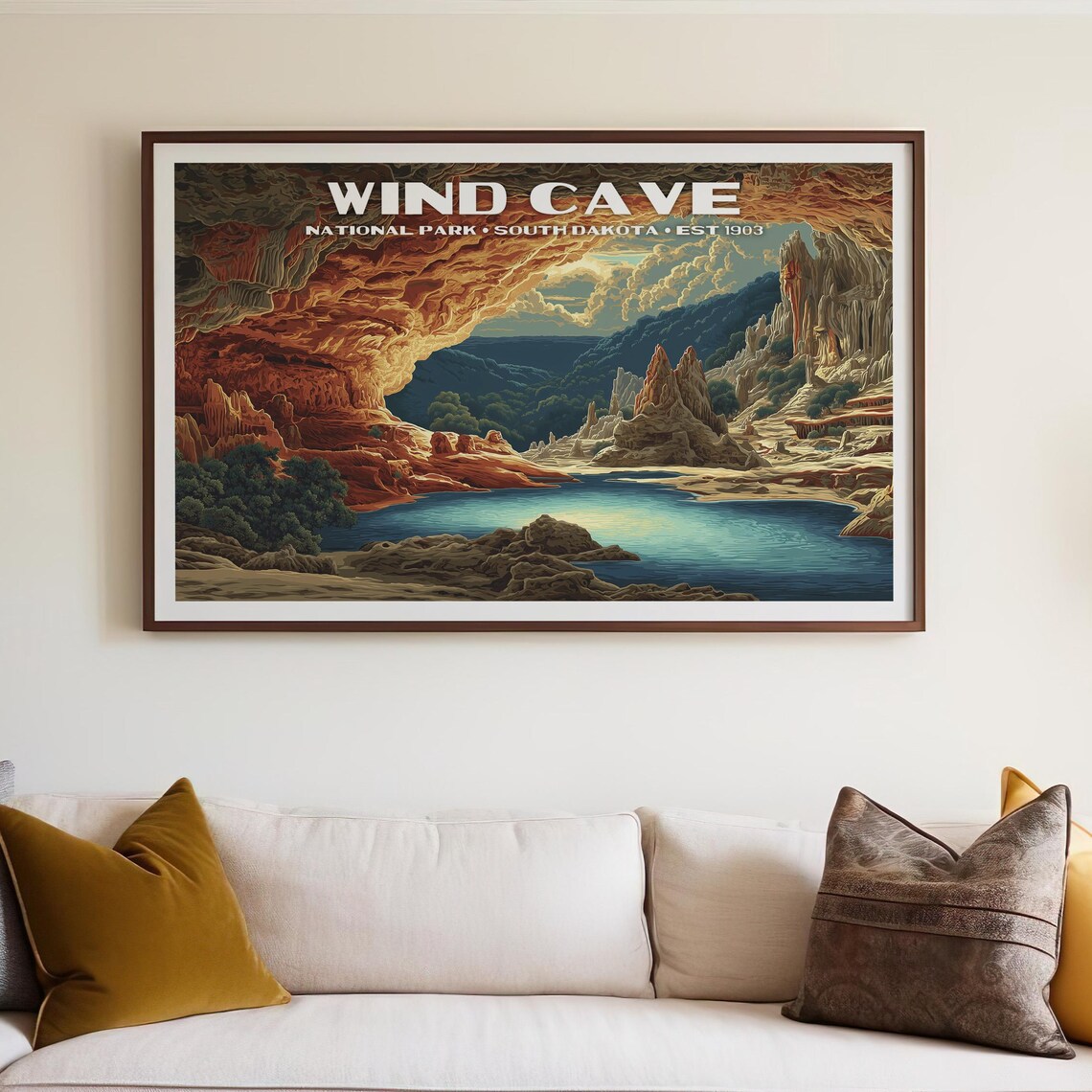 Wind Cave National Park Vintage Poster, Nature Landscape