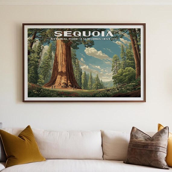 Sequoia National Park California Giant Trees Vintage Travel Poster