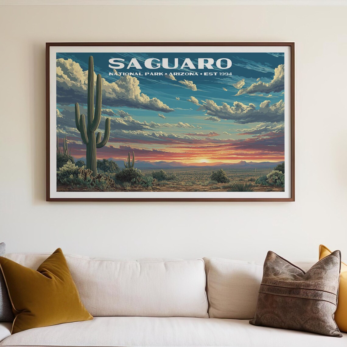 Saguaro National Park Arizona Sunset Desert Cactus Travel Poster
