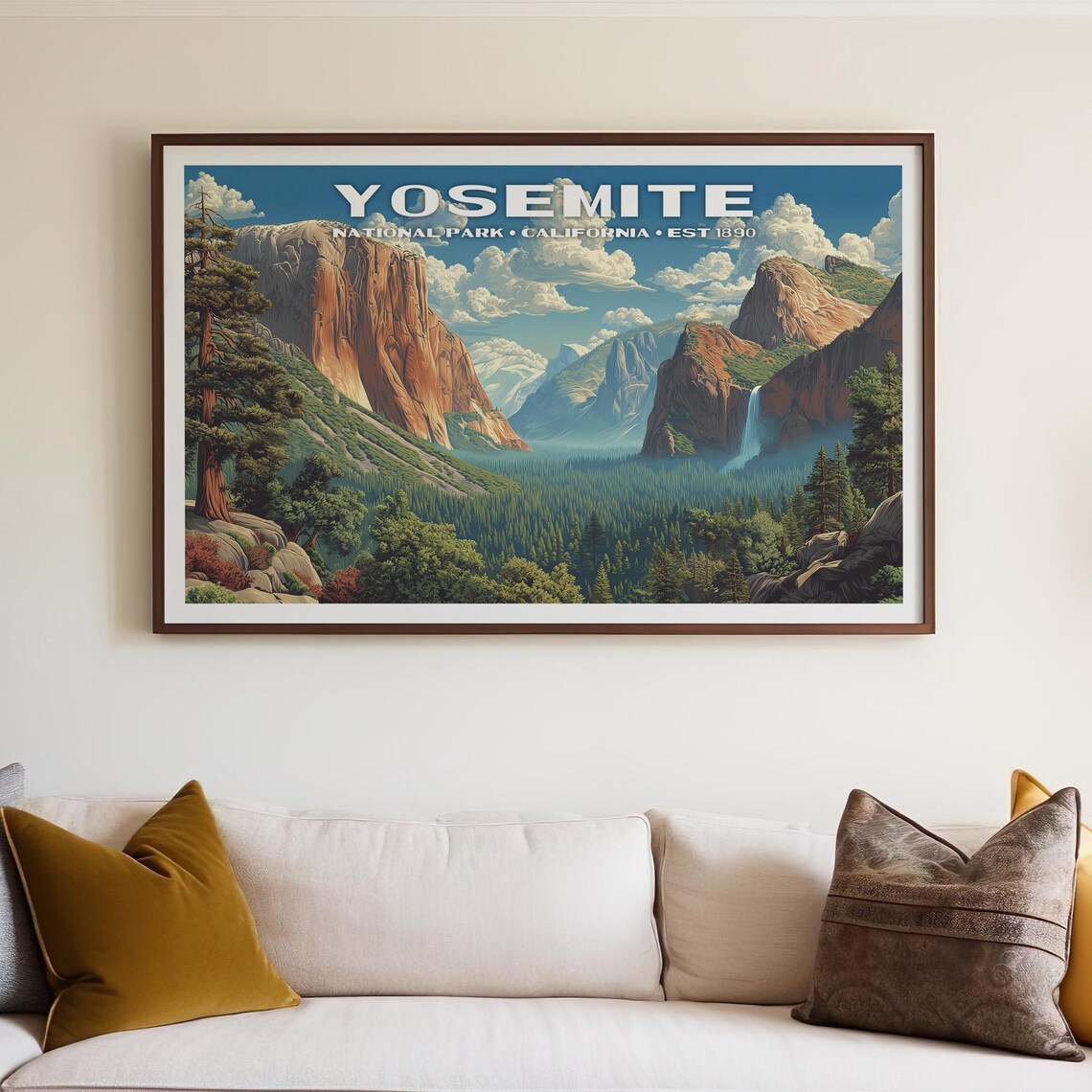 Yosemite California Valley Cliffs Waterfall Retro Travel Poster