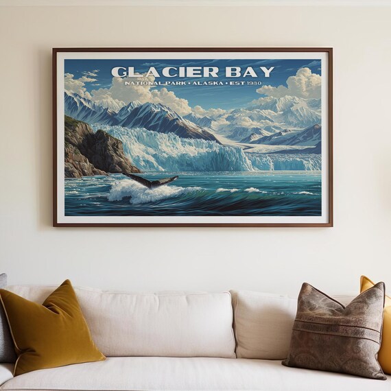 Glacier Bay National Park Alaska Whale Glacier Art Travel Poster