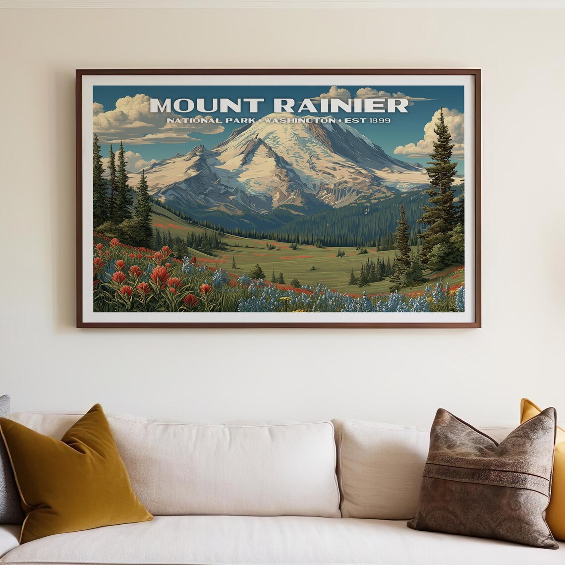 Mount Rainier National Park Vintage Poster, Nature Landscape