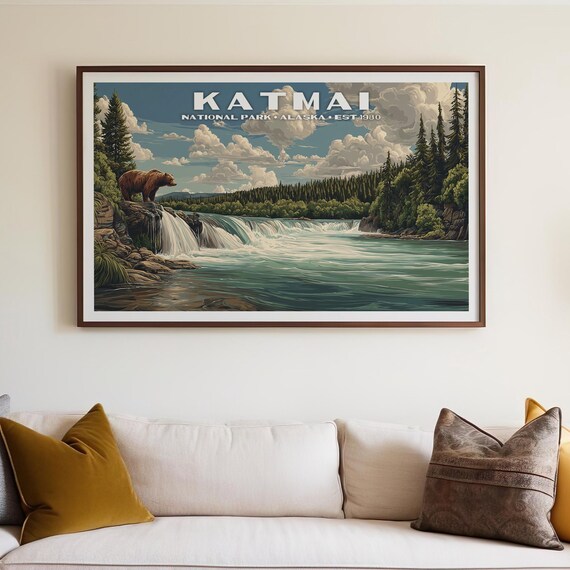 Katmai National Park Alaska Brown Bear Waterfall River Poster