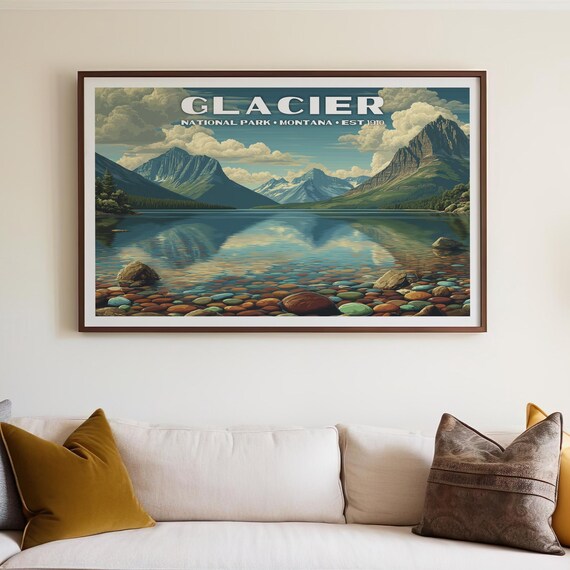 Glacier National Park Montana Pebble Lake Mountain View Poster