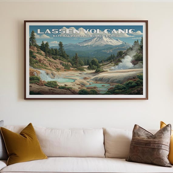 Lassen Volcanic National Park Poster Vintage Wall Art Horizontal Nature Landscape