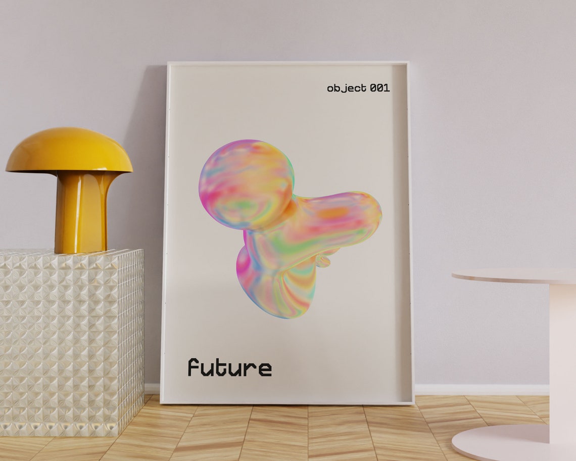 Future Object 001 Holographic 3D Blob Y2K Cyber Abstract Art Poster