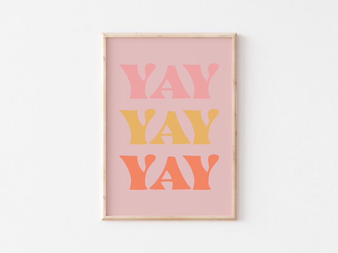 Cheerful Yay Yay Yay Pink Pastel Groovy Retro Typography Poster - Image 2