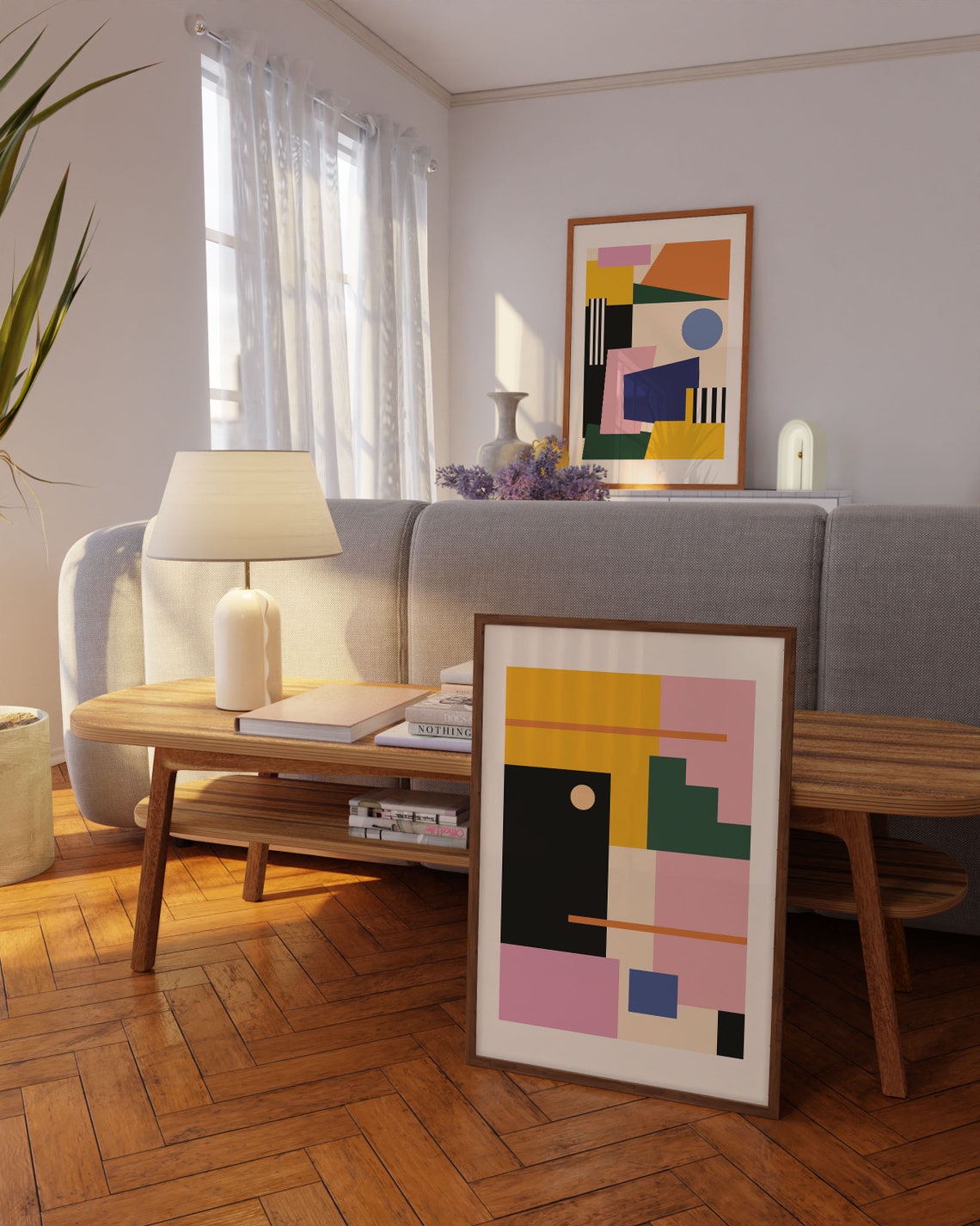 Abstract Geometric Color Blocks Mustard Pink Black Modern Art Poster - Image 3