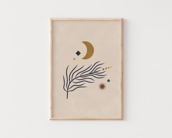 Boho Moon Prints Celestial Wall Art Moon And Stars In Earth Tones