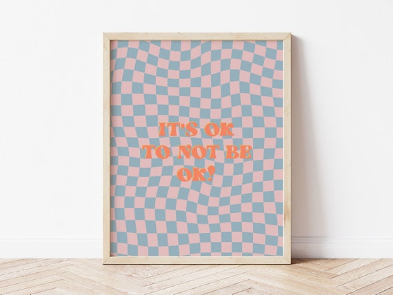 Funky Inspirational Quotes Wall Art Checkered Groovy Decor Retro Trendy Poster Preppy Indie Aesthetic