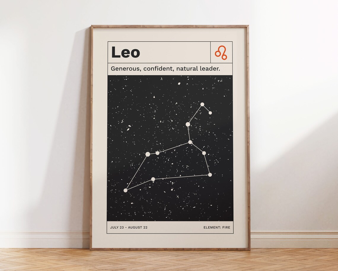 Leo Horoscope Retro Zodiac Art Print, Minimalist