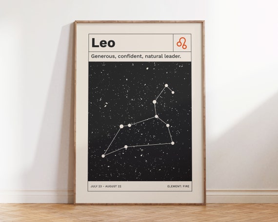 Leo Horoscope Retro Zodiac Art Print, Minimalist