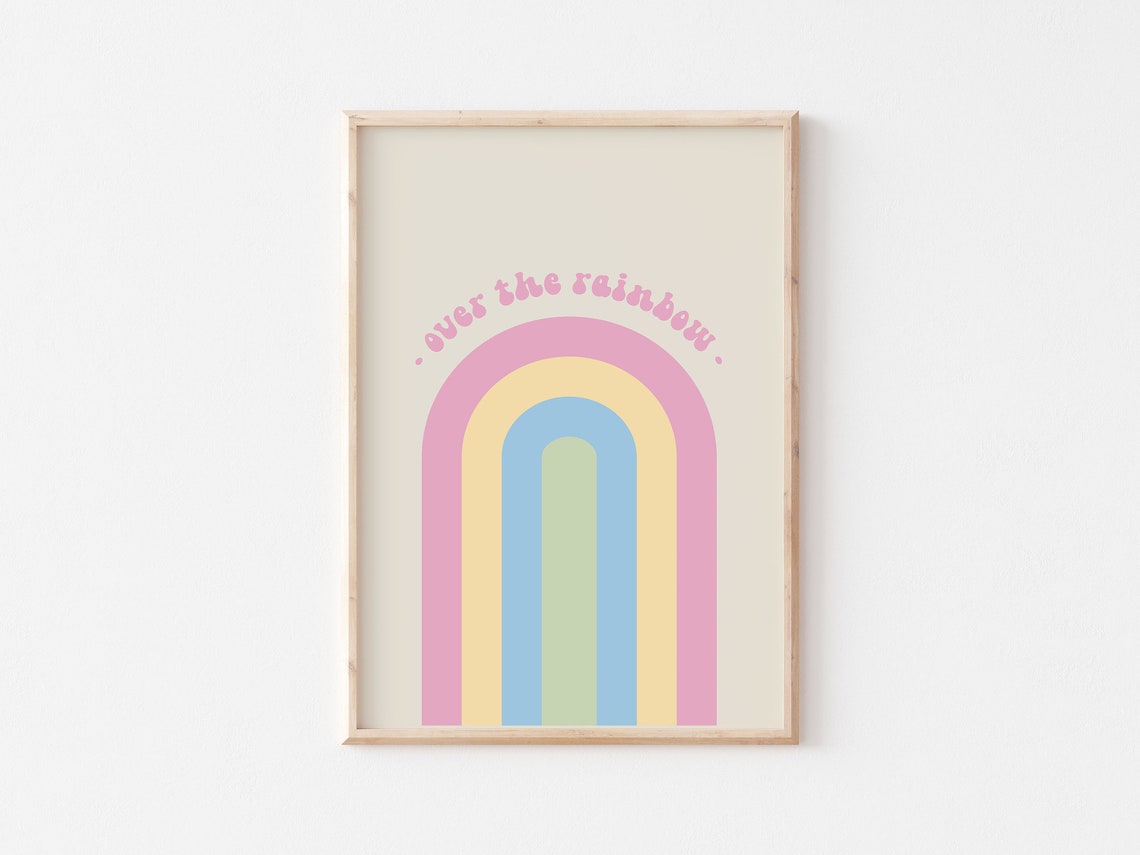 Over the Rainbow Sweet Pastel Arched Retro Nursery Quote Wall Art - Image 2
