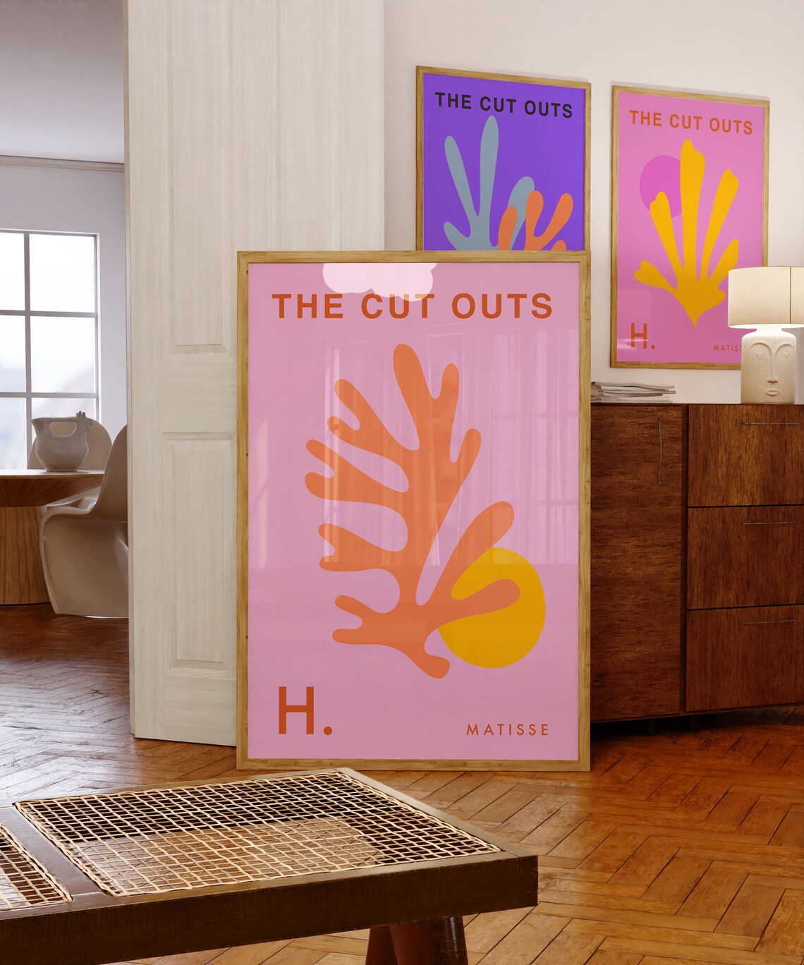 Matisse The Cut Outs Pink Coral Leaf Yellow Sun Style Poster