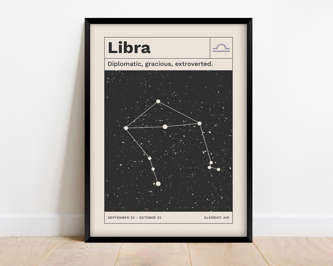 Libra Horoscope Retro Zodiac Art Print, Minimalist - Image 2