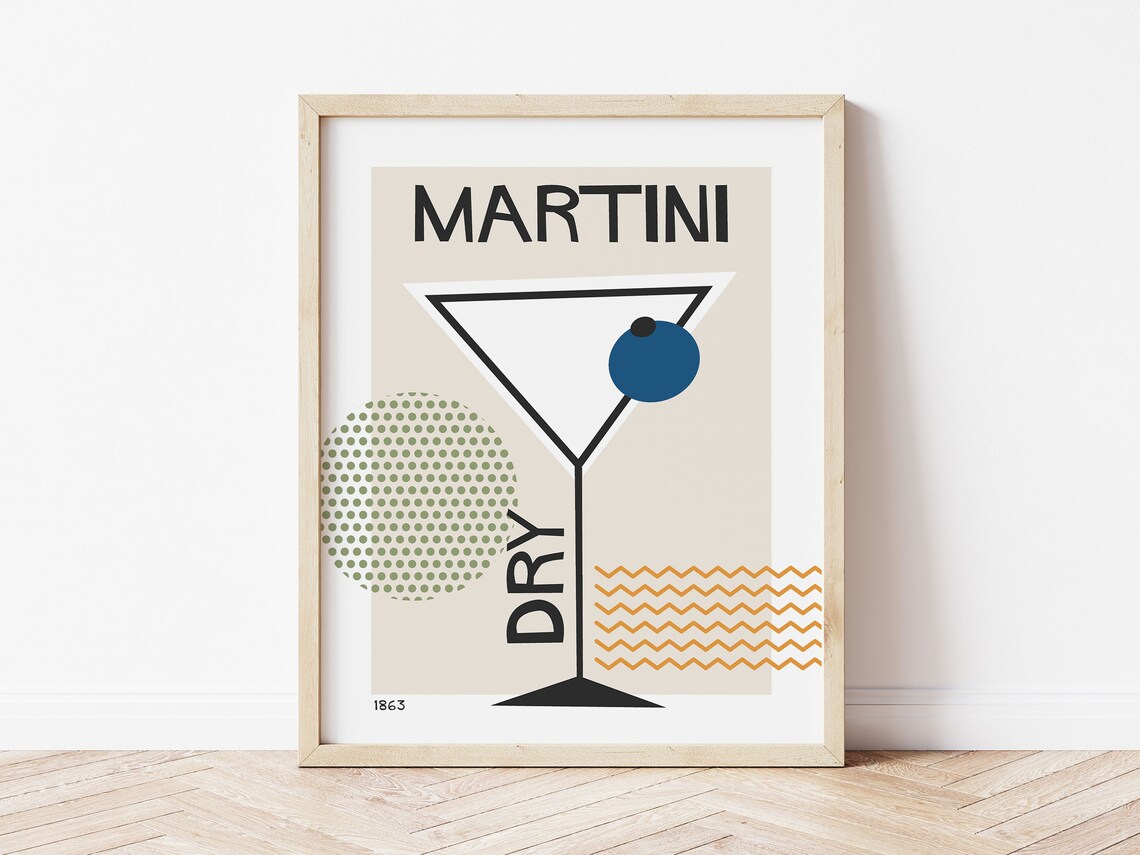 Martini Dry Cocktail Art Print, Mid-Century Retro Bar Decor - Image 2