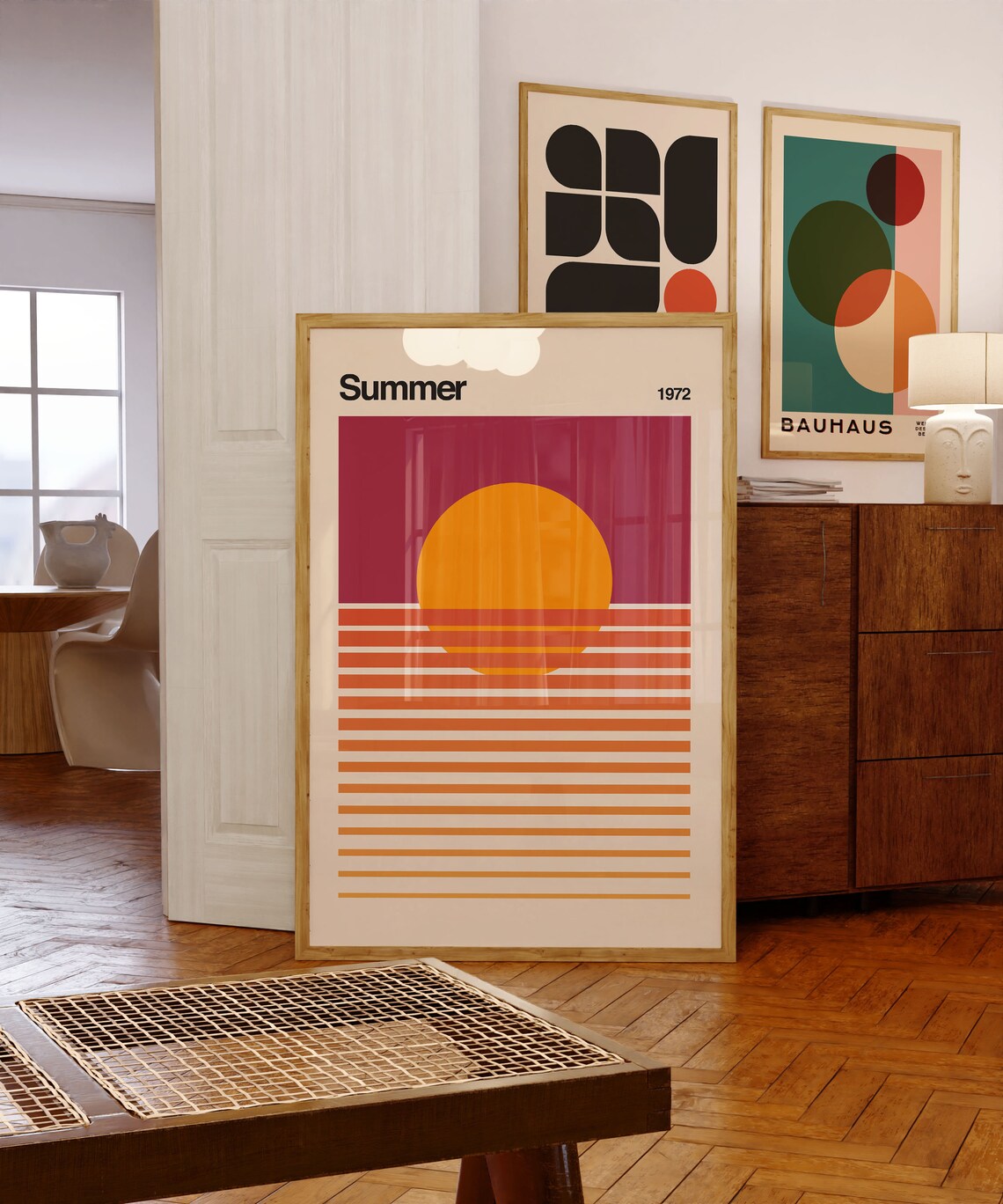 Retro Minimalist Sunset Beach Art Print, Bauhaus