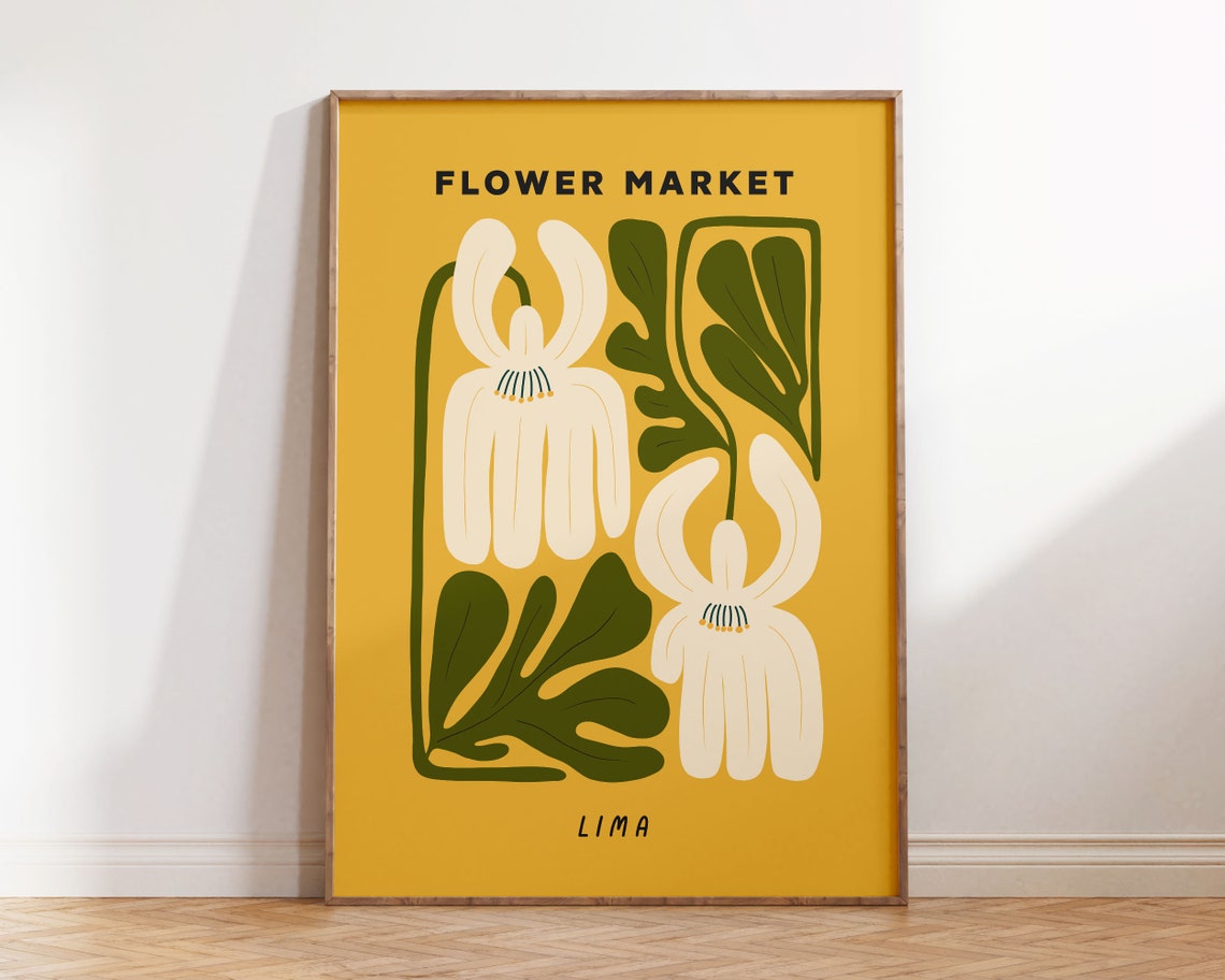 Flower Market Lima Mustard Abstract Blooms Retro Botanical Poster