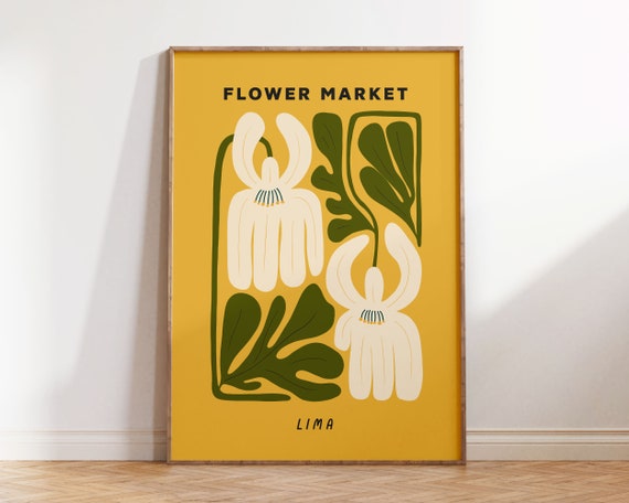Flower Market Lima Mustard Abstract Blooms Retro Botanical Poster