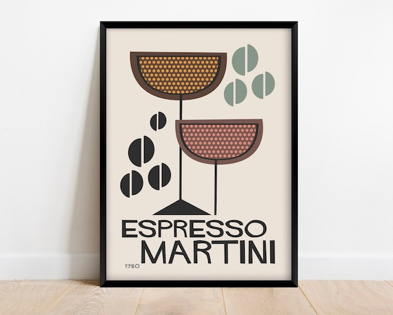 Espresso Martini Cocktail Print, Retro Mid-Century Bar