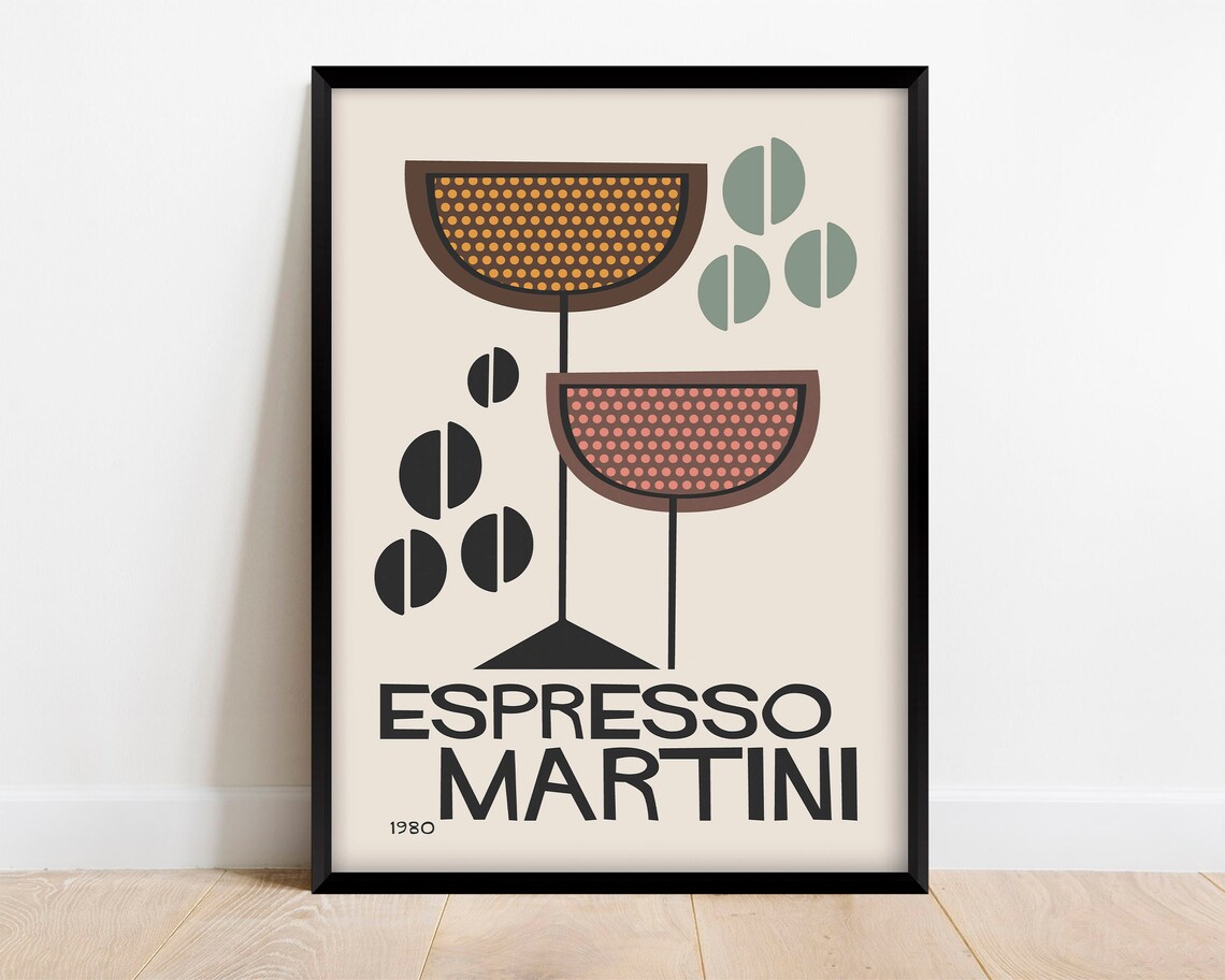 Espresso Martini Cocktail Print, Retro Mid-Century Bar