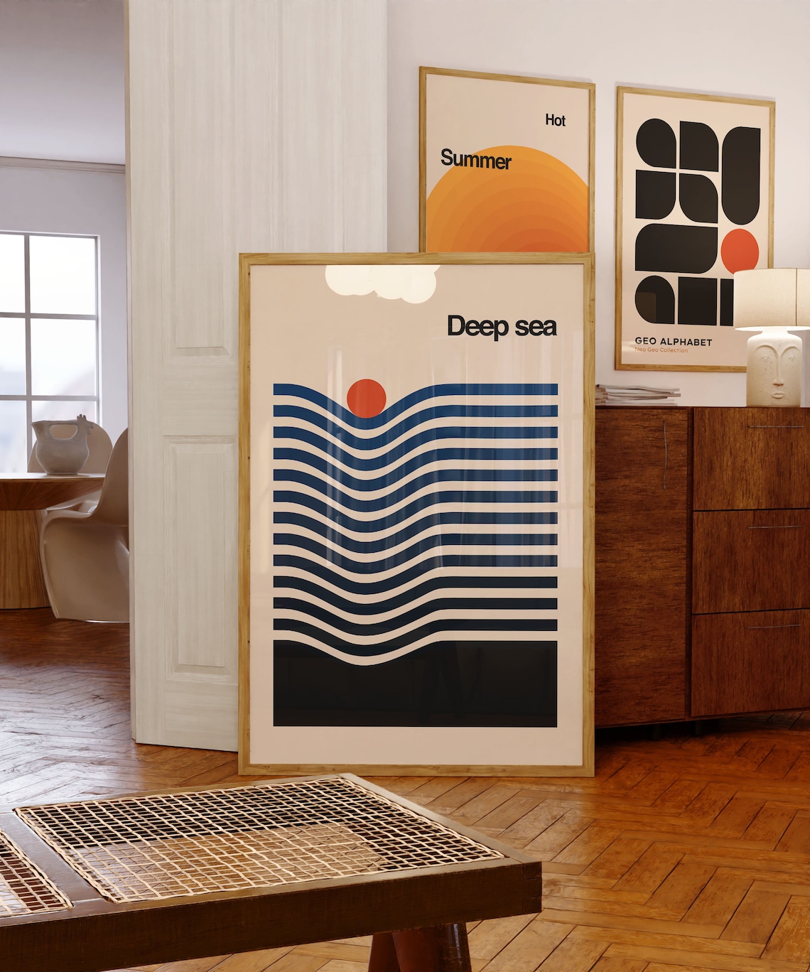 Retro Minimalist Sea Print, Mid Century Modern