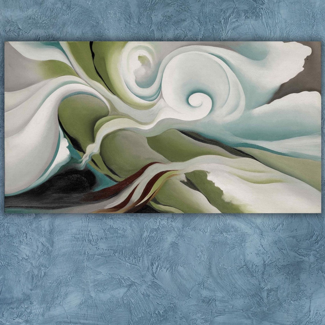 Flowing White Sage Green Abstract Curves Modernist Wave Art Poster