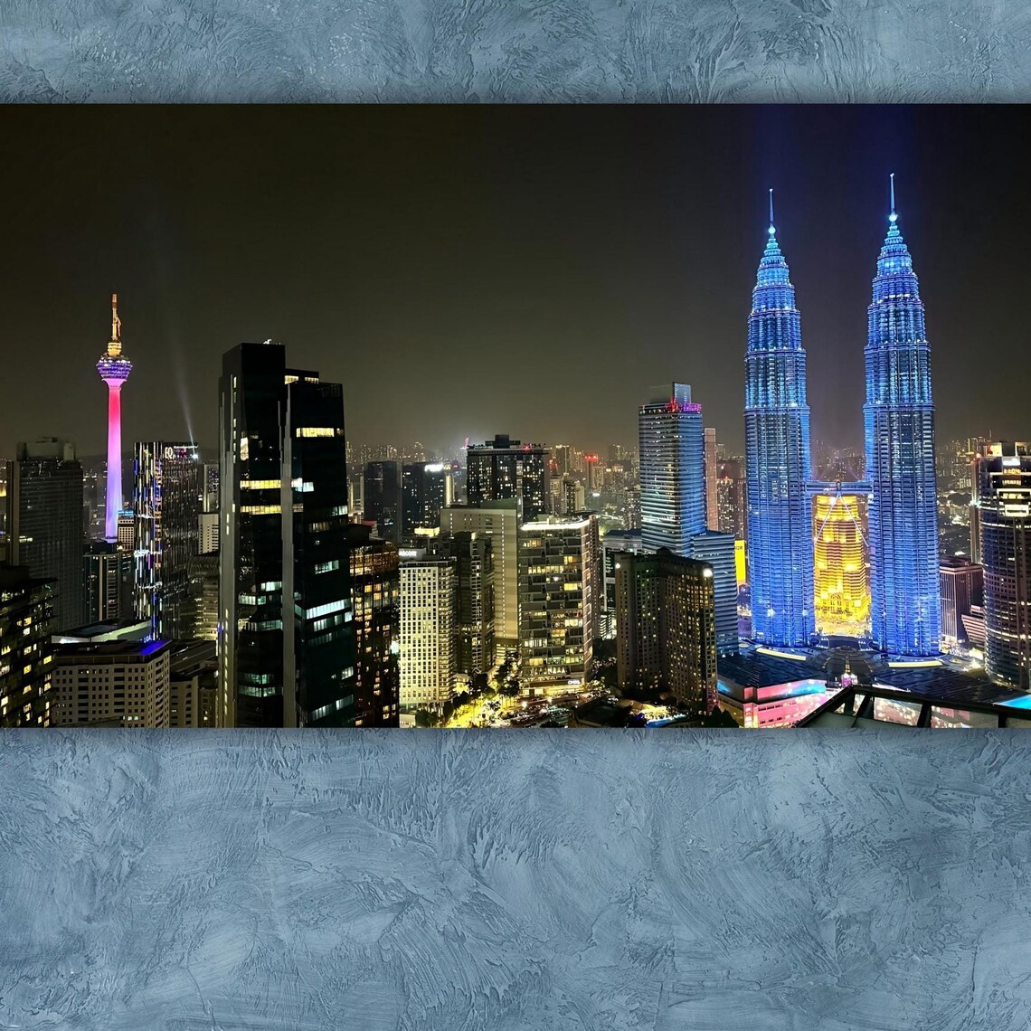 Kuala Lumpur Night Cityscape Petronas Towers Blue Skyline Poster