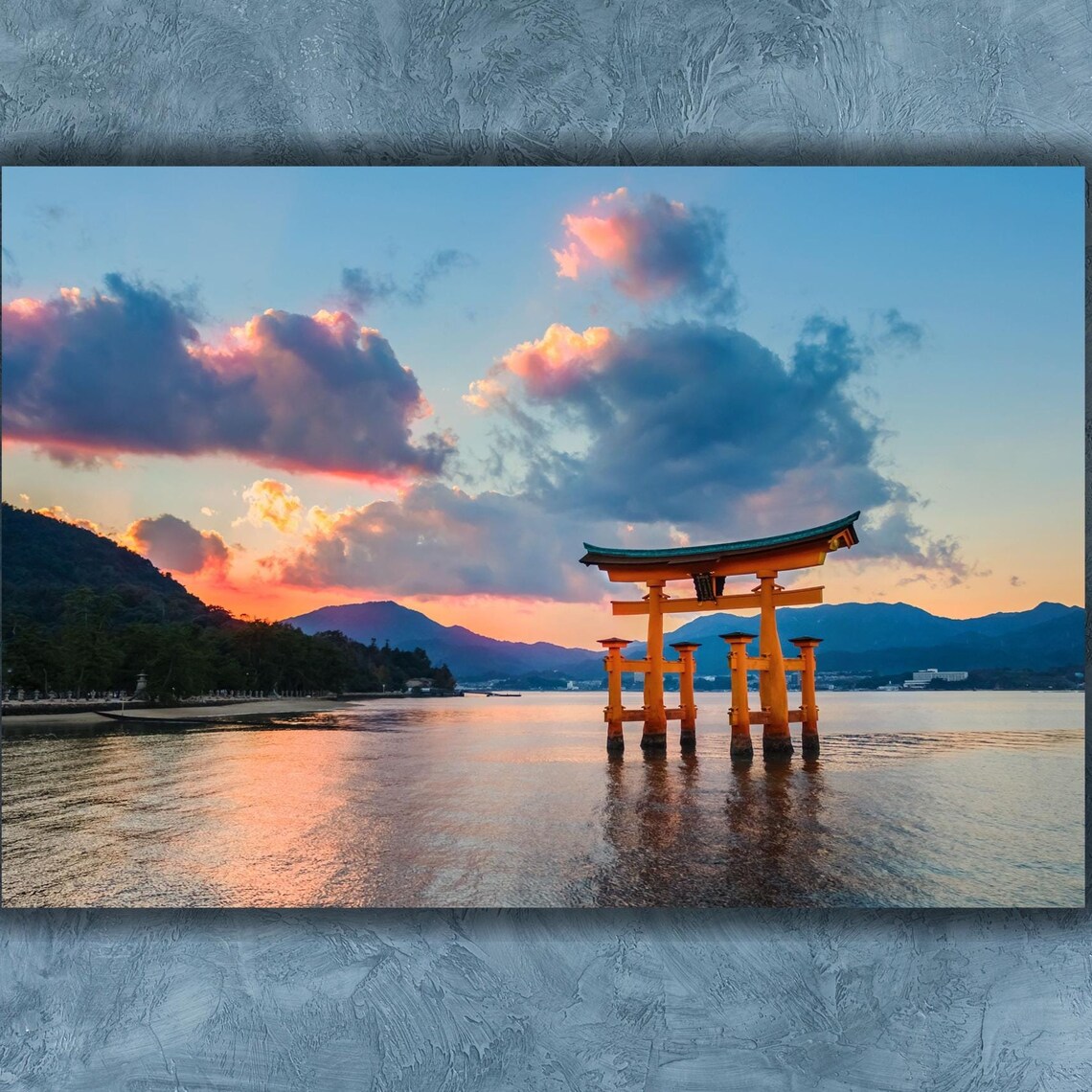Japanese Itsukushima Torii Gate Sunset Miyajima Island Sea Poster