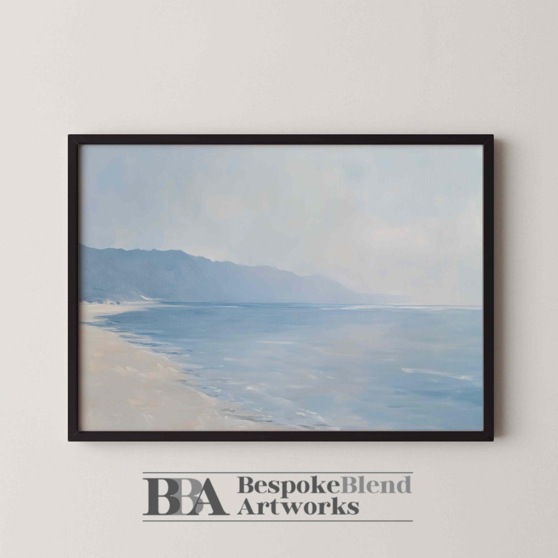 Calm Blue Ocean Shoreline Soft Waves Minimalist Coastal Wall Art